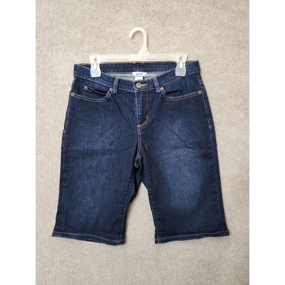 Duluth Trading DuluthFlex Daily Denim Bermuda Shorts Womens 8 Blue Dark Wash